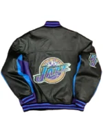 90s NBA Utah Jazz Embroidered Leather Jacket | Trendy Leather Jackets