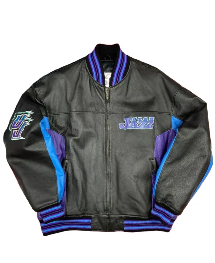 90s NBA Utah Jazz Embroidered Leather Jacket | Trendy Leather Jackets