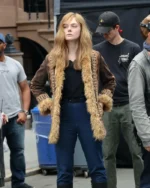 A Complete Unknown Elle Fanning Brown Fur Jacket | TLJ