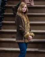 A Complete Unknown Elle Fanning Brown Fur Jacket | TLJ