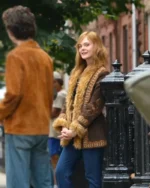 A Complete Unknown Elle Fanning Brown Fur Jacket | TLJ