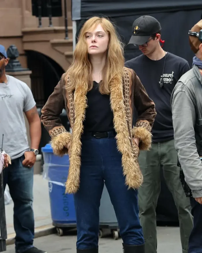 A Complete Unknown Elle Fanning Brown Fur Jacket | TLJ