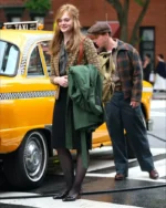 A Complete Unknown Elle Fanning Printed Cardigan Top | Trendy Leather Jackets
