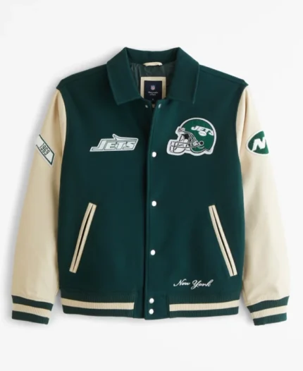 Abercrombie New York Jets Varsity Bomber Jacket | Trendy Leather Jackets