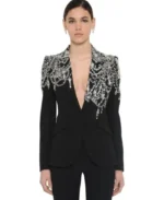 Alexander McQueen Crystal Embellished Crepe Blazer | Trendy Leather Jackets
