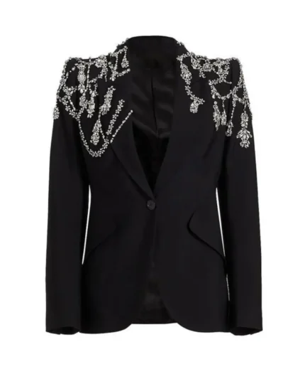Alexander McQueen Crystal Embellished Crepe Blazer | Trendy Leather Jackets
