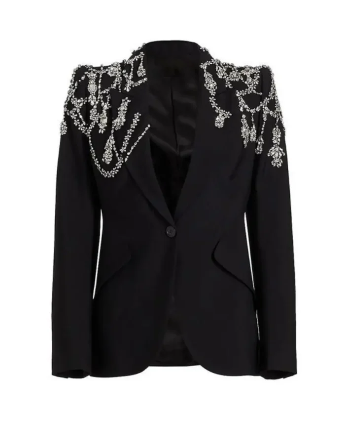 Alexander McQueen Crystal Embellished Crepe Blazer | Trendy Leather Jackets