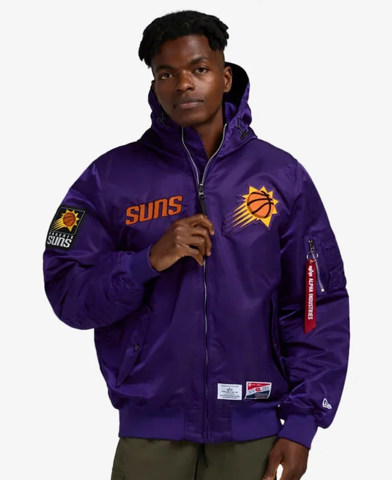 Alpha Industries Phoenix Sun Hooded Bomber Jacket | Trendy Leather Jackets