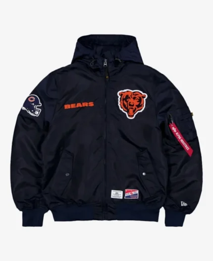 Alpha Industries X Chicago Bears Hooded Bomber Jacket | Trendy Leather Jackets