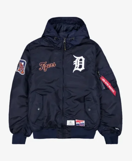 Alpha Industries X Detroit Tigers Hooded Bomber Jacket | Trendy Leather Jackets