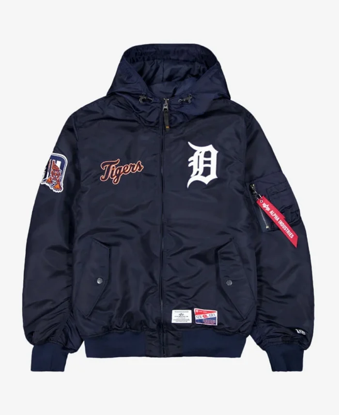 Alpha Industries X Detroit Tigers Hooded Bomber Jacket | Trendy Leather Jackets
