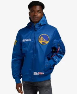 Alpha Industries X Golden State Warriors Hooded Bomber Jacket | Trendy Leather Jackets