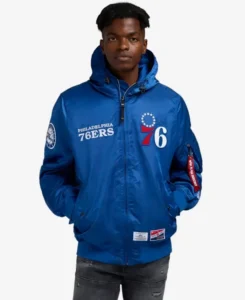 Alpha Industries X Philadelphia 76ers Hooded Bomber Jacket | Trendy Leather Jackets