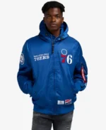 Alpha Industries X Philadelphia 76ers Hooded Bomber Jacket | Trendy Leather Jackets