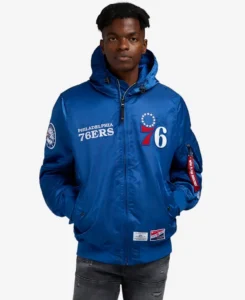 Alpha Industries X Philadelphia 76ers Hooded Bomber Jacket | Trendy Leather Jackets