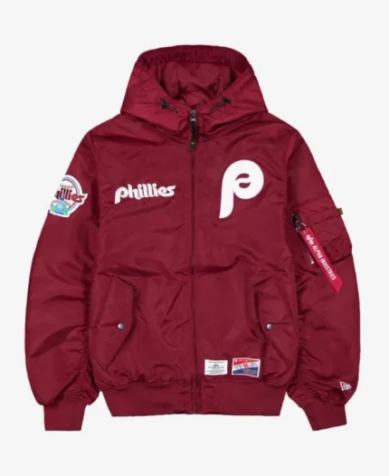 Alpha Industries X Philadelphia Phillies Hooded Bomber Jacket | Trendy Leather Jackets