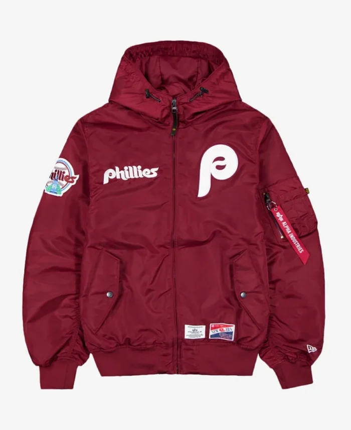 Alpha Industries X Philadelphia Phillies Hooded Bomber Jacket | Trendy Leather Jackets