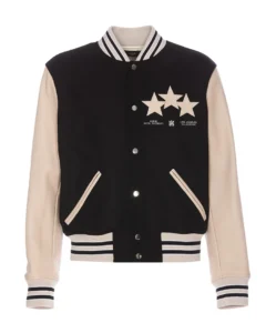 Amiri Star Patch Black Bomber Varsity Jacket | Trendy Leather Jackets