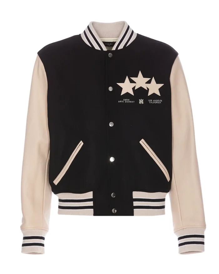 Amiri Star Patch Black Bomber Varsity Jacket | Trendy Leather Jackets