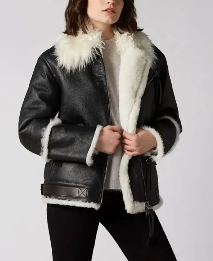 Aviator Black And White Shearling Jacket | Trendy Leather Jackets
