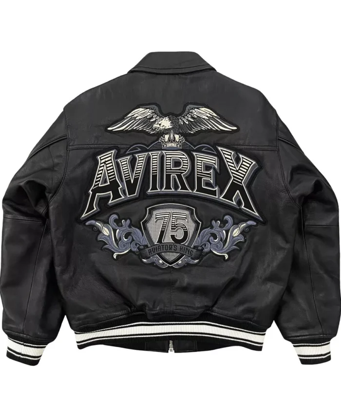 Avirex 75 Aviators King Black Leather Bomber Jacket | Trendy Leather Jackets