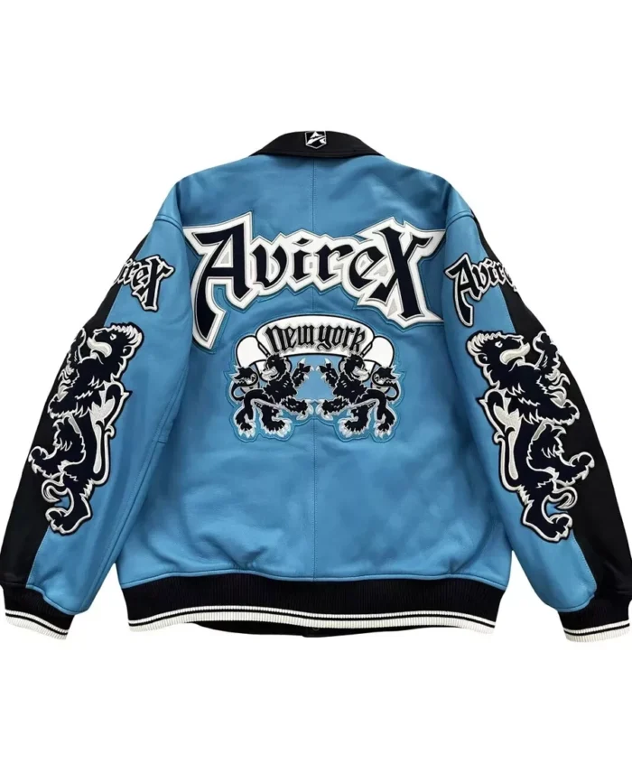 Avirex American Flight Leather Embroidered Varsity Jacket | Trendy Leather Jackets