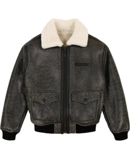 Avirex Shearling Texture Bomber Leather Jacket | Trendy Leather Jackets