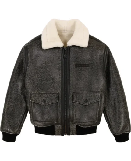 Avirex Shearling Texture Bomber Leather Jacket | Trendy Leather Jackets