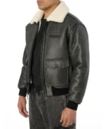 Avirex Shearling Texture Bomber Leather Jacket | Trendy Leather Jackets