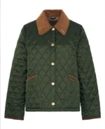 Barbour Olive Quilted Puffer Jacket | Trendy Leather Jackets