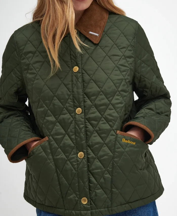 Barbour Olive Quilted Puffer Jacket | Trendy Leather Jackets