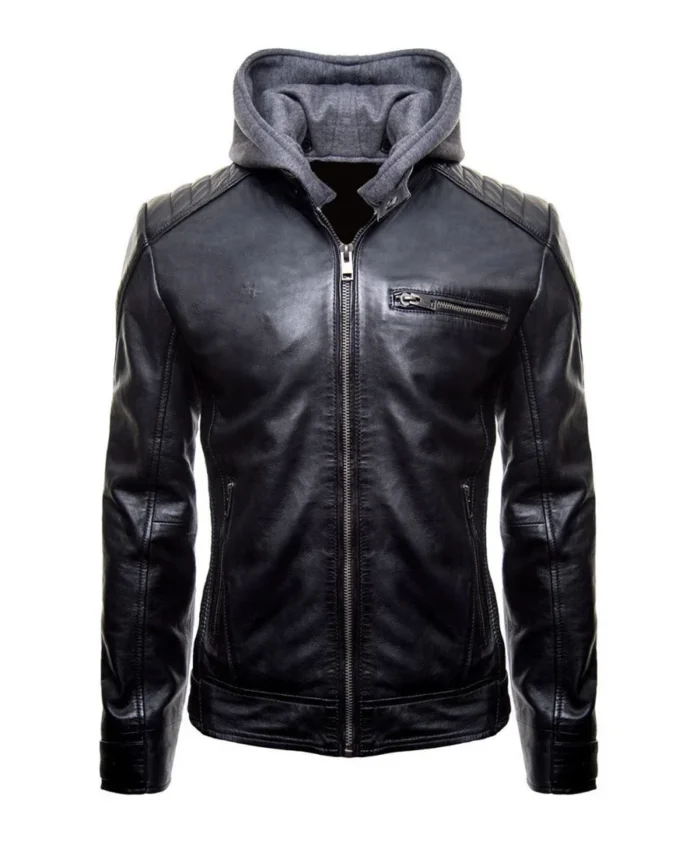 Batman Logo Motorcycle Leather Hoodie Jacket | Trendy Leather Jackets