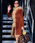 Bella Hadid Brown Suede Leather Afghan Coat | Trendy Leather Jackets