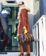 Bella Hadid Brown Suede Leather Afghan Coat | Trendy Leather Jackets