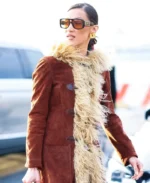 Bella Hadid Brown Suede Leather Afghan Coat | Trendy Leather Jackets