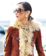 Bella Hadid Brown Suede Leather Afghan Coat | Trendy Leather Jackets