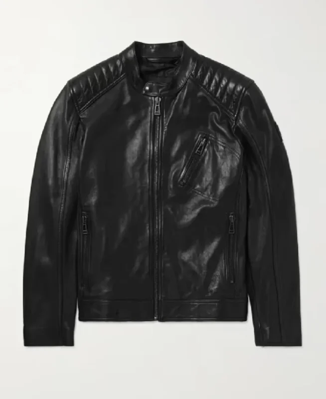 Belstaff V Racer Logo Appliquéd Leather Jacket | Trendy Leather Jackets