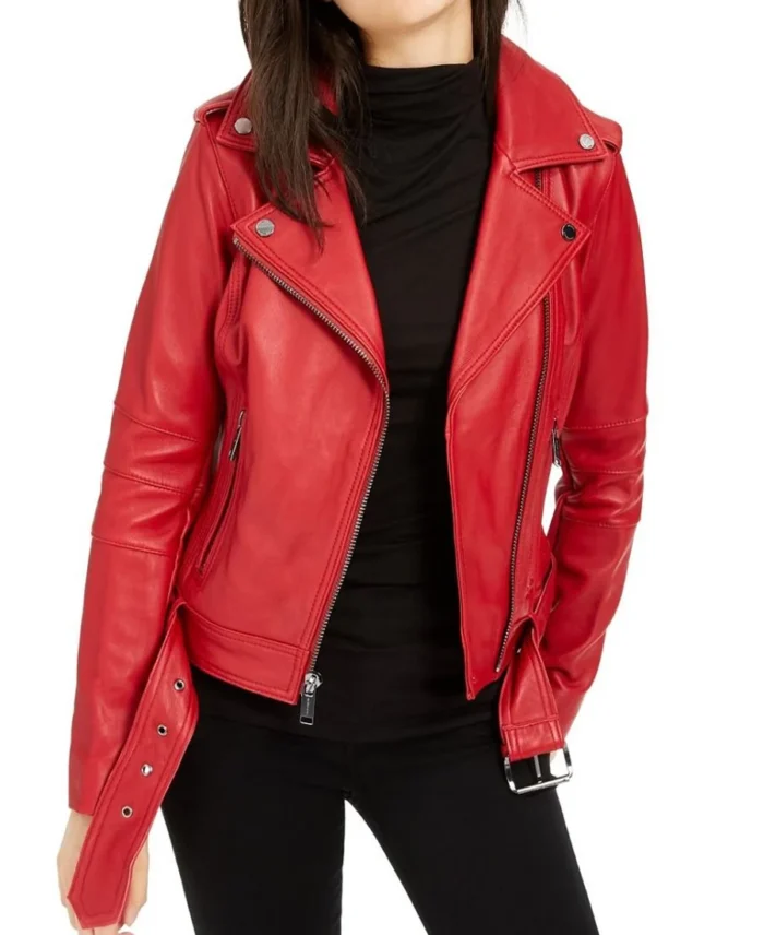 Biker Red Waist Length Leather Jacket | Trendy Leather Jackets