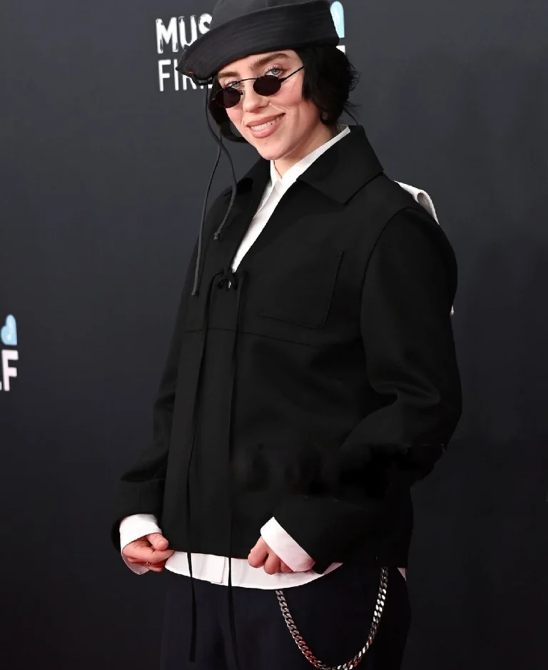 Billie Eilish Grammys Red Carpet Black Coat | Trendy Leather Jackets