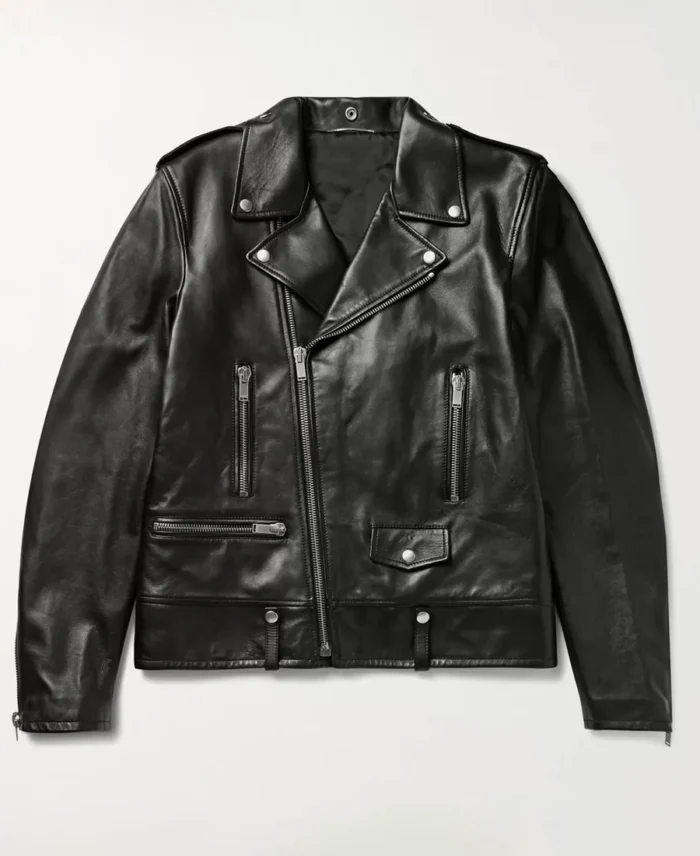 Black Biker Notch Collar Leather Jacket | Trendy Leather Jackets
