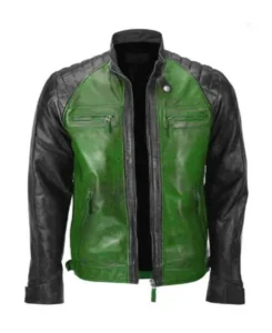 Black & Green Men Biker Leather Jacket | Trendy Leather Jackets