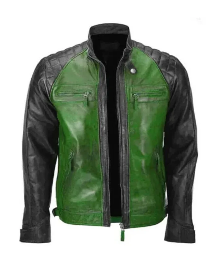 Black & Green Men Biker Leather Jacket | Trendy Leather Jackets