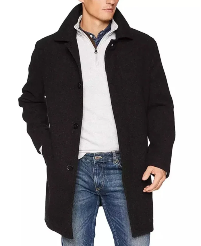 Black Single Breasted Mens Wool Coat | Trendy Leather Jackets