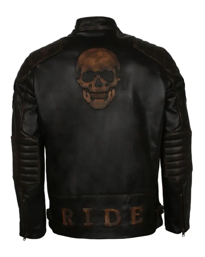 Black Skull Embossed Ride Biker Jacket | Trendy Leather Jackets