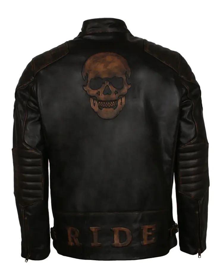 Black Skull Embossed Ride Biker Jacket | Trendy Leather Jackets