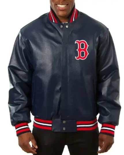 Boston Red Sox Bomber Navy Blue Leather Jacket | Trendy Leather Jackets