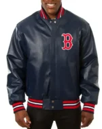 Boston Red Sox Bomber Navy Blue Leather Jacket | Trendy Leather Jackets