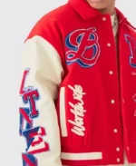 Boxy BM Badge Red Varsity Jacket | Trendy Leather Jackets