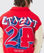 Boxy BM Badge Red Varsity Jacket | Trendy Leather Jackets