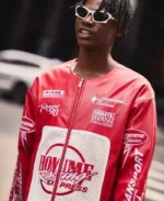 Boxy Homme Crochet Red PU Moto Jacket | Trendy Leather Jackets